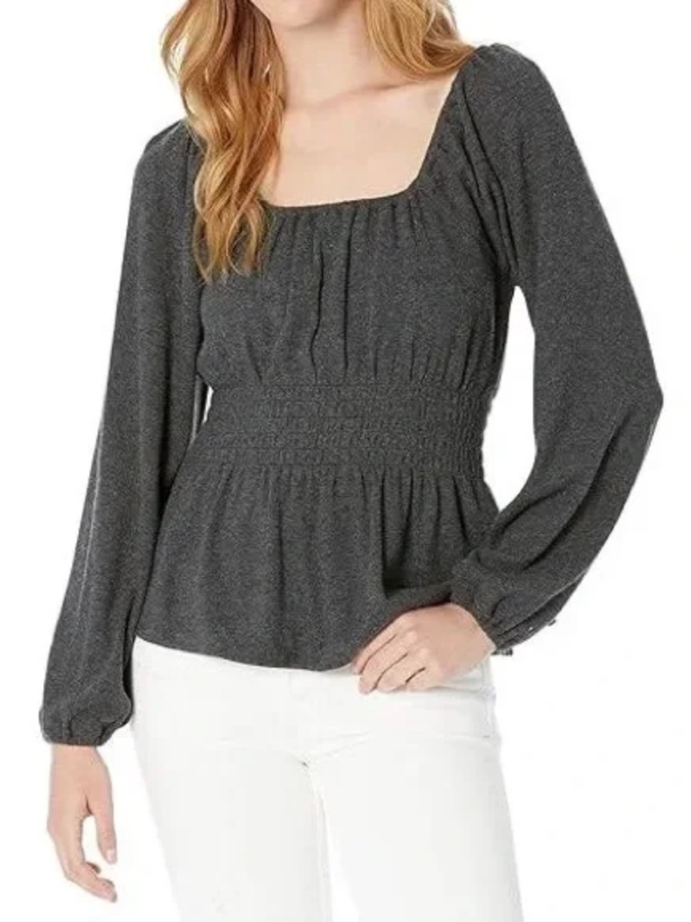 EUC Madewell Square Neck Smocked Peasant Top | Long Sleeve Boho Blouse